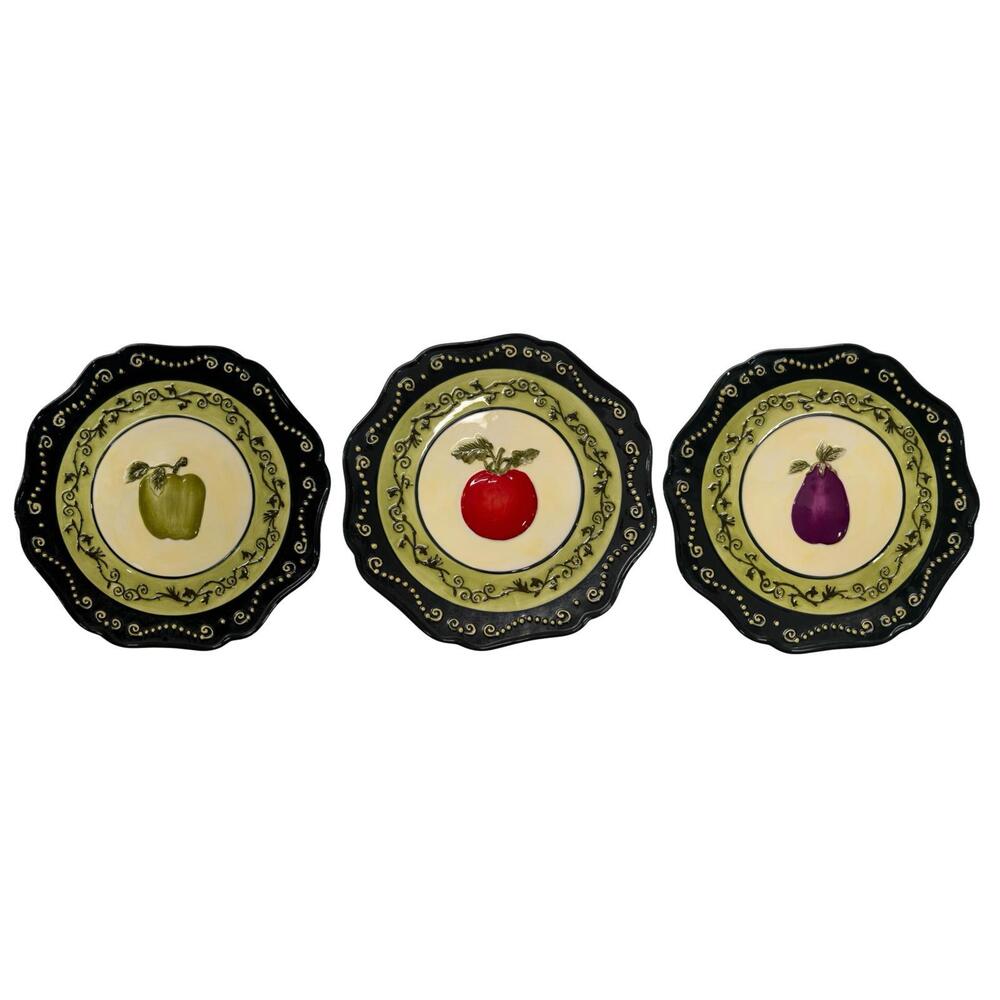 Set of 3 Vintage MWW Market Decorative Ceramic Plates – Garden Tomato Pepper
